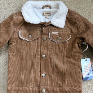 BearPaw Tan Corduroy Kids Jacket with White Sherpa Collar